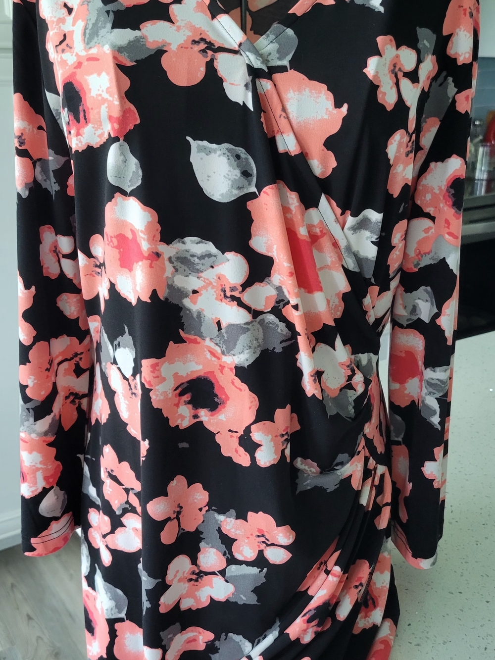 Covington Black Floral Dress with Pink Blossoms